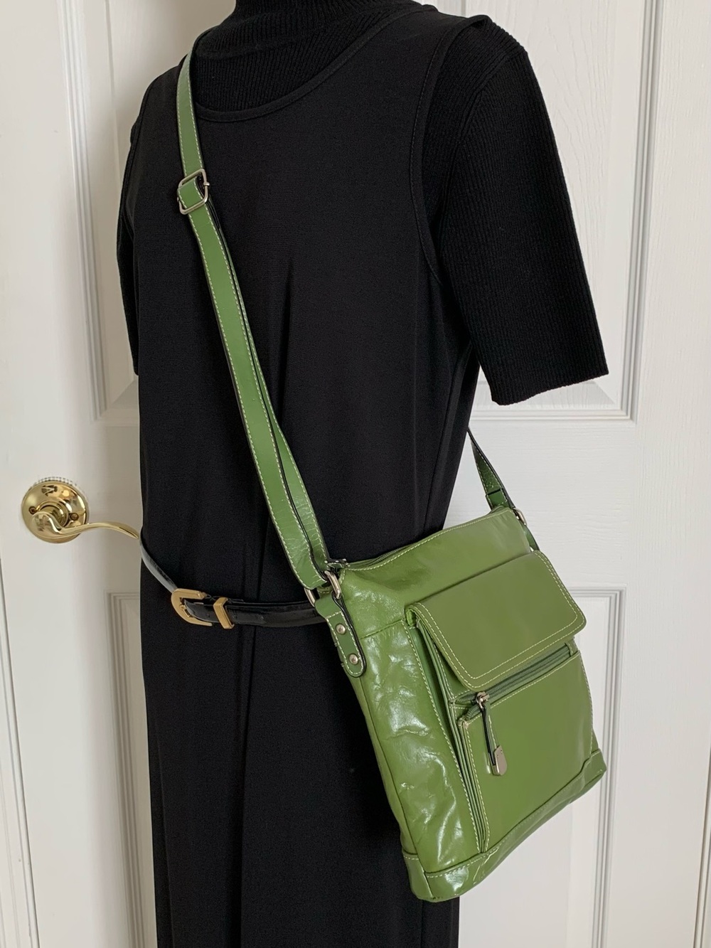 Giani Bernini Genuine Leather Chartreuse Green Crossbody Purse Y2K